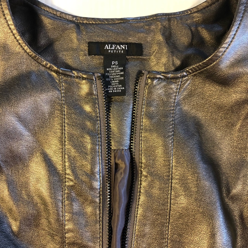 ALFANI Vegan Leather Zip Up Muted Metallic Jacket S - Picture 10 of 10